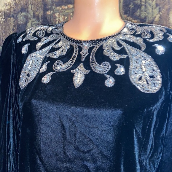 Vintage 80s retro Argenti Notte bejeweled crushed velvety Formal cocktail dress - Picture 5 of 11
